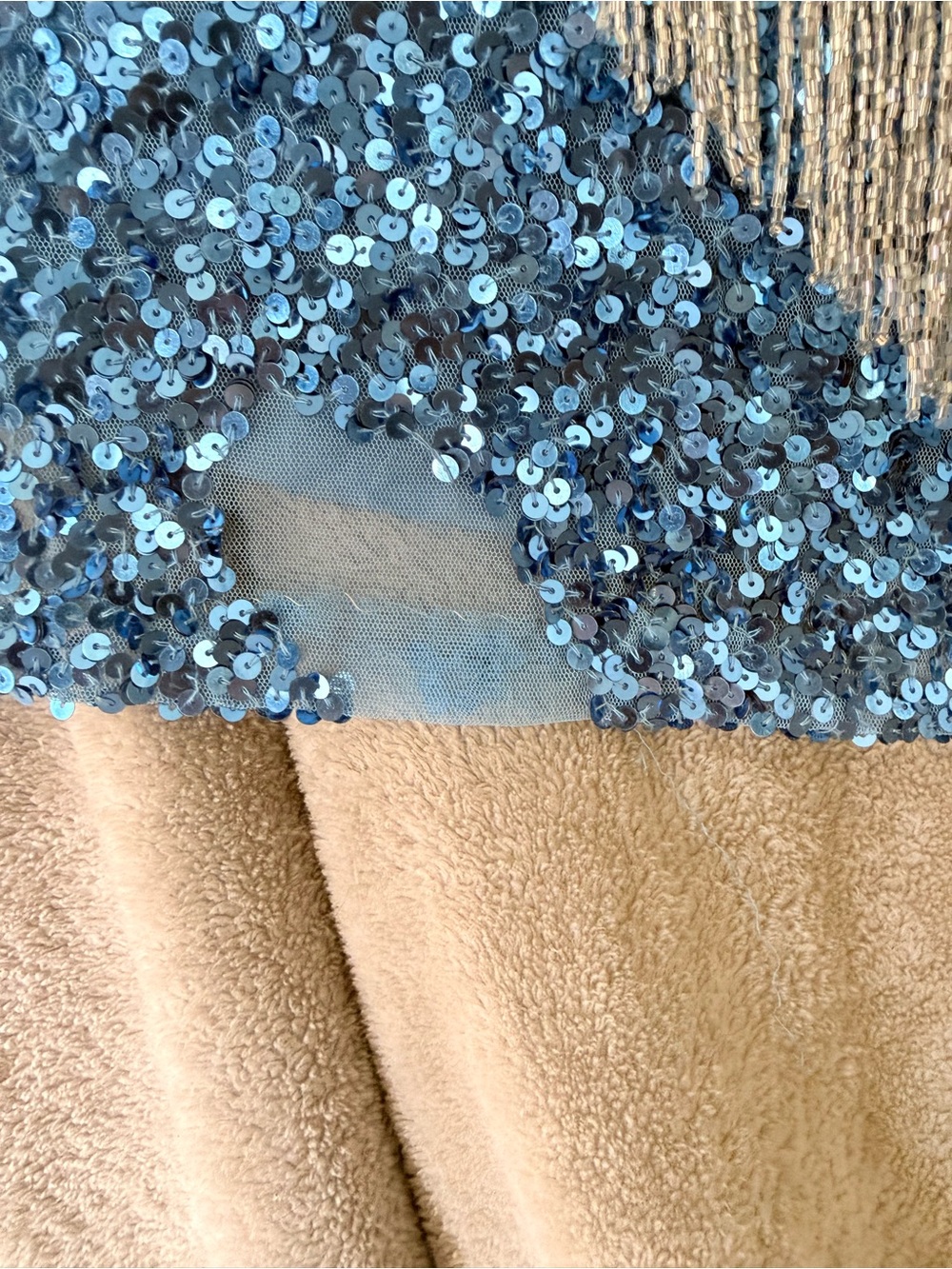 Jovani Blue Silver Sequin Fringe One-Shoulder Dress Sz 0 - Picture 7 of 16